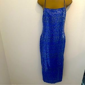 Lavender Brown Blue Sapphire Sequin Sparkly Lucia Midi Dress W/Slit NWT Size S